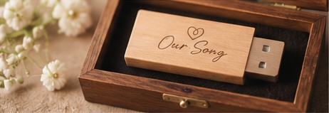 Personalized song keepsake in a wooden gift box